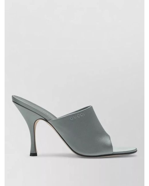 Gucci Gray Open Back Peep Toe Leather Mules