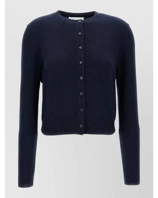 Lisa Yang Blue Karia Cashmere Cropped Cardigan Round Neck