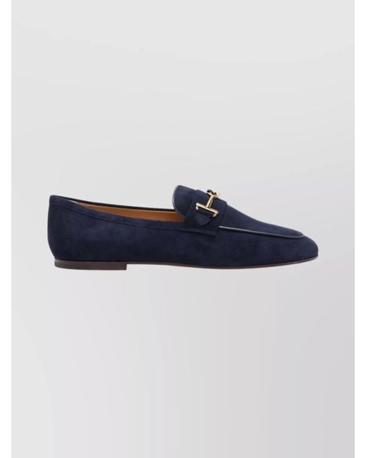 Tod's Blue Round Toe Suede Loafers With-Tone Hardware