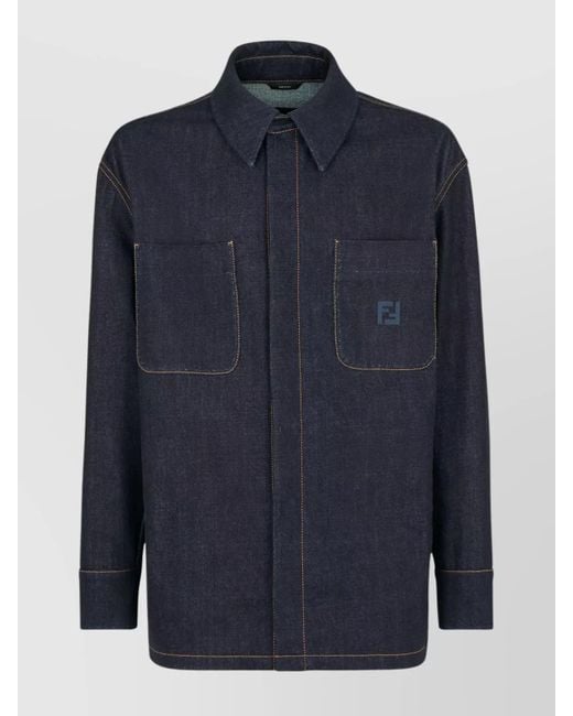 Fendi Blue Denim Jacket Patch Pockets for men