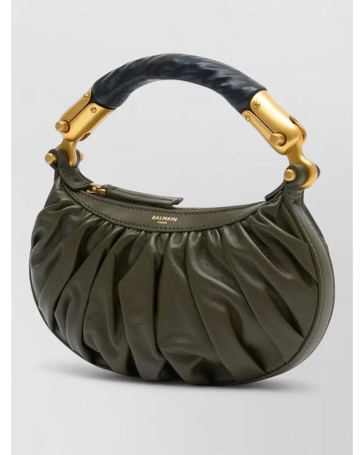 Balmain Green Ebene Mini Leather Clutch Bag