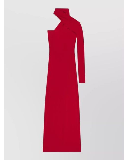 Courreges Red Draped One-Shoulder Maxi Dress