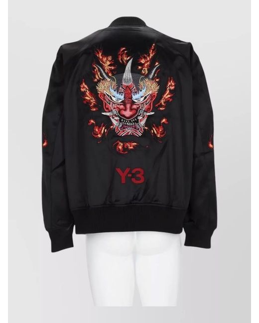 Y-3 Black Embroidered Coat Stand Collar Ribbed Cuffs for men