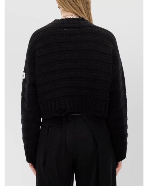 MM6 by Maison Margiela Black Cropped Chunky Knit Sweater With Crew Neck