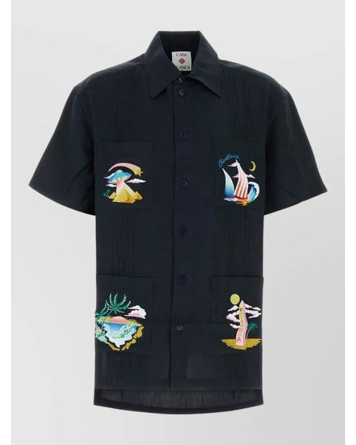 Casablanca Blue Viscose Linen Shirt for men