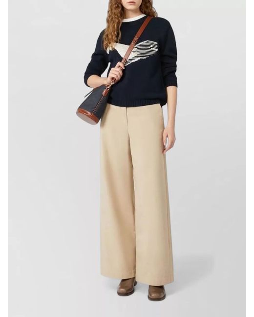 Weekend by Maxmara Blue Graphic Crew Neck Long Sleeve Top