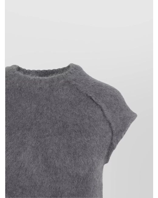 Jil Sander Gray Ribbed Knit Short-Sleeve Maxi Dress