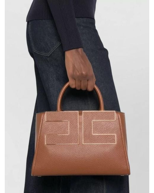 Elisabetta Franchi Brown Textured Faux Leather Shoulder Tote Bag