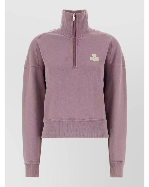 Isabel Marant Purple Cotton Blend Zip Neck Logo Sweatshirt