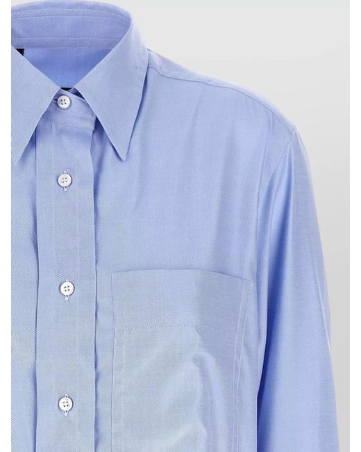 Brioni Blue Cotton Twill Long-Sleeve Shirt
