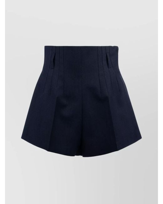 Prada Blue High-Waisted Pleated Front Shorts With Side Pockets