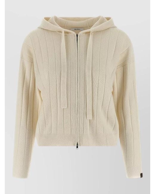 Max Mara Natural Rubiera Cashmere Hooded Rib Knit Cardigan