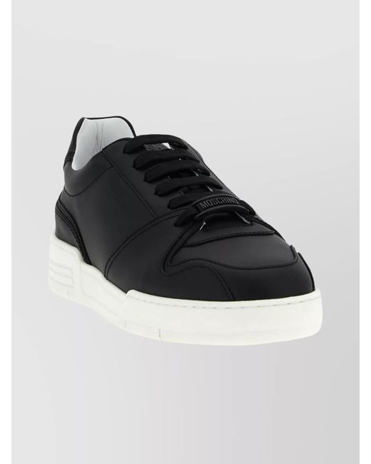 Moschino Black Leather Low-Top Sneakers for men