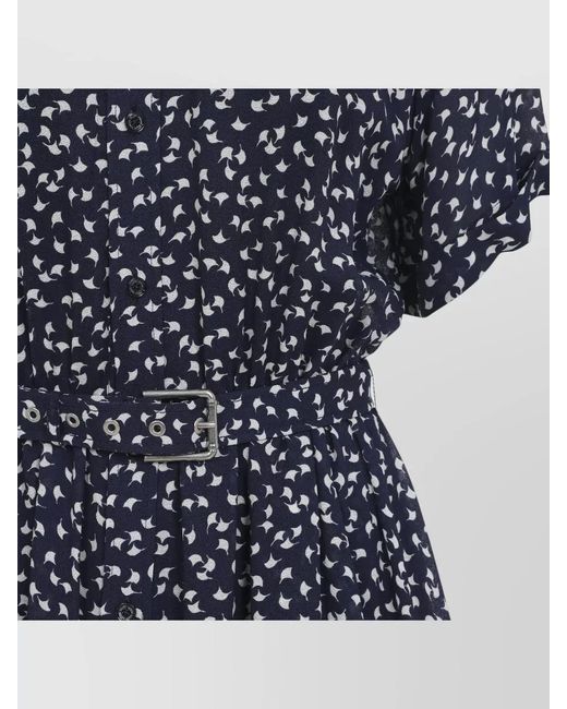Ralph Lauren Blue Silk Blend Printed Short Sleeve Midi Shirt Dress