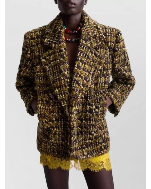 Saint Laurent Green Single Breasted Wool Tweed Tailored Coat