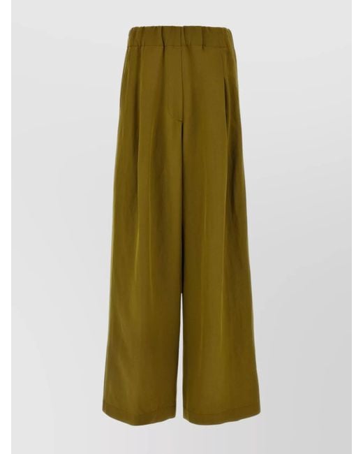 Dries Van Noten Green Wool Wide-Leg Trousers