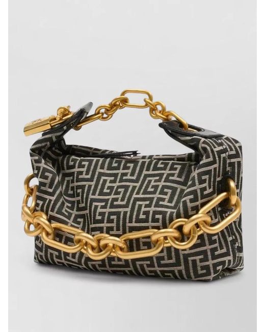Balmain Metallic Sync Mini Tote Monogram Jacquard Chain Handle