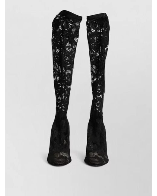 Dolce & Gabbana Black Taormina Lace Knee High Pumps Boots