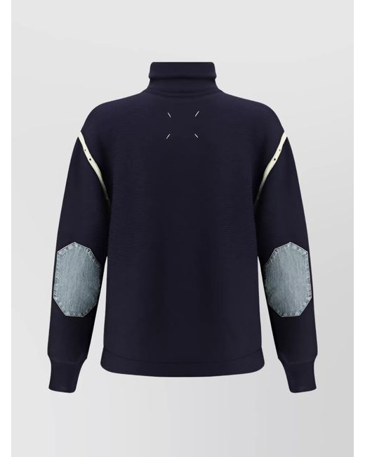 Maison Margiela Blue Wool Ribbed High-Neck Half-Zip Sweater for men