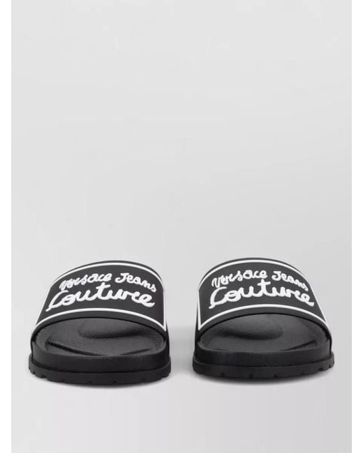 Versace Jeans Couture Black Flat Sole Open Toe Slides Flip Flops