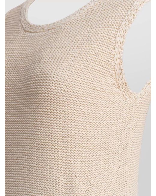 Sandbeige White Knit Dress Sleeveless Design Fringe Hem