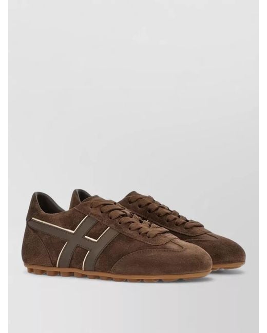 Hogan Brown H693 Leather Lace Up Sneakers