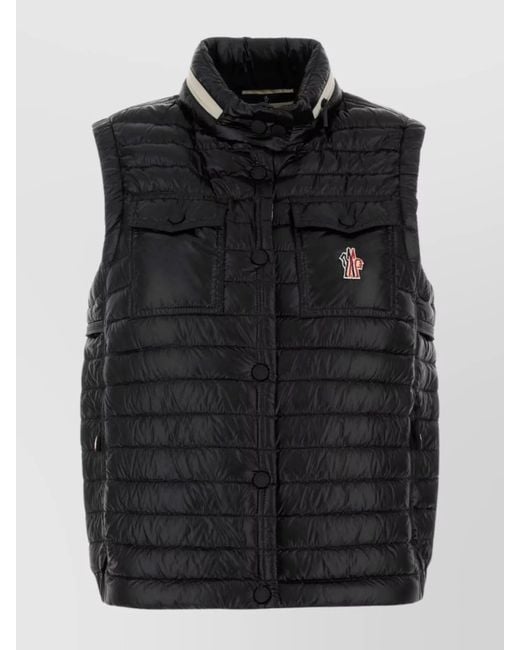 Moncler Black Padded High Neck Sleeveless Jacket With Front Flap Pockets