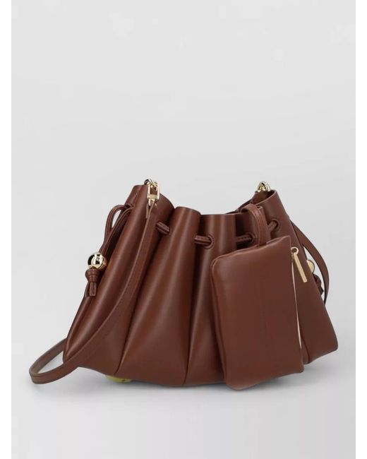 THEMOIRÈ Brown Pleated Crossbody Bag Adjustable Strap Hardware