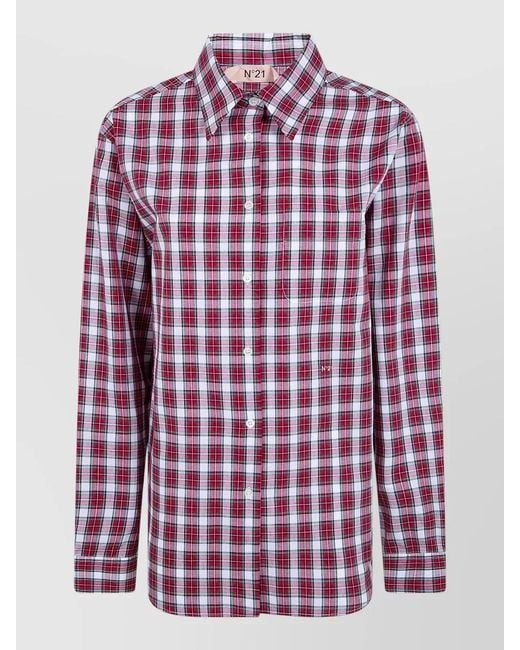 N°21 Red Cotton Shirt Galles Pattern Long Sleeves