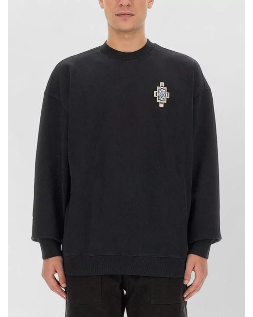 Marcelo Burlon Black Optical Cross Crew Neck Embroidered Sweatshirt for men