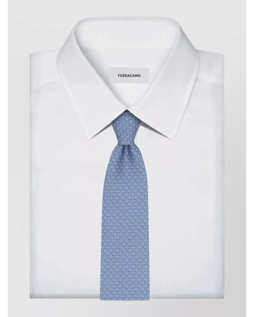 Ferragamo Blue Silk Tie Graphic Gancini Motif Pattern for men