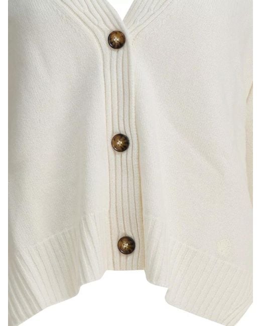 Loulou de Saison White Knit Top V Neckline Long Sleeves