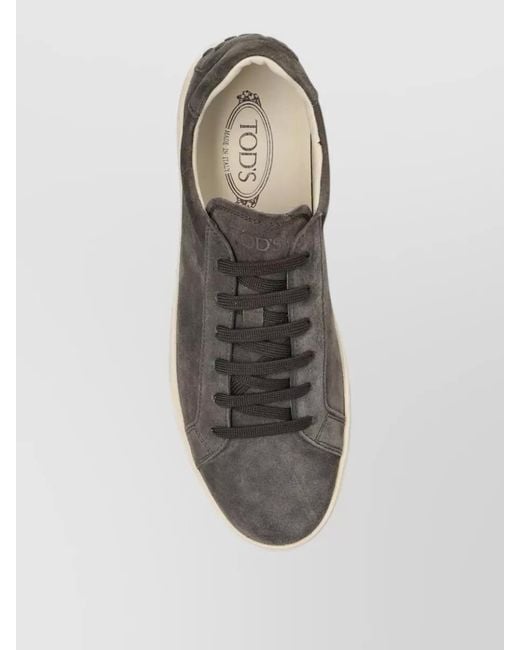 Tod's Gray Suede Leather Sneakers Round Toe Rubber Sole for men