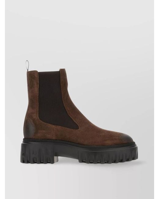 Hogan Brown Chunky Platform Ankle Boots With Elastic Panels