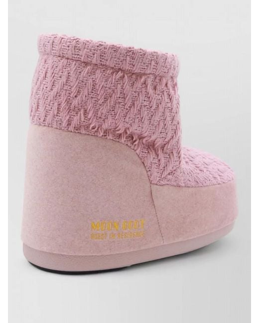 Moon Boot Pink Ankle Boots Knit Texture Wedge Heel