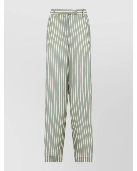 Dries Van Noten Green Pen Striped High Waist Wide Leg Trousers