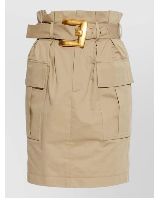 Balmain Natural High Waist Mini Skirt Belted Large Buckle