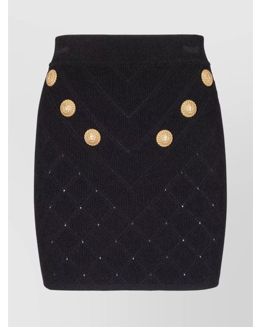 Balmain Blue High Waist Quilted Skirt With Embellished Buttons