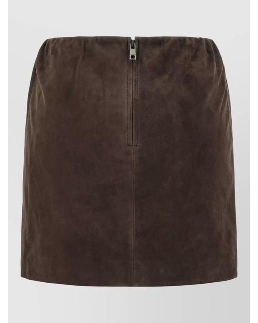 ROTATE BIRGER CHRISTENSEN Brown Suede Fitted Skirt