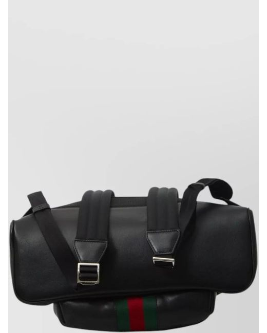 Gucci Black Web Trademark Large Leather Backpack for men
