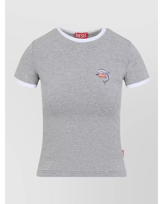 DIESEL Gray Ribbed Slim-Fit Graphic T-Shirt