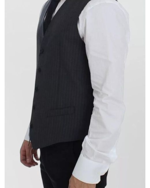 Dolce & Gabbana Blue Wool Slim-Fit Striped Single-Breasted Waistcoat for men