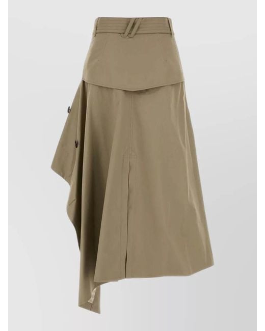 Burberry Natural Gabardine Skirt Asymmetric Cut Belted Waist