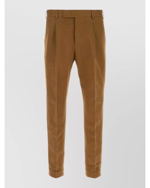 PT Torino Natural Linen Blend Trousers Belt Loops Pleats for men
