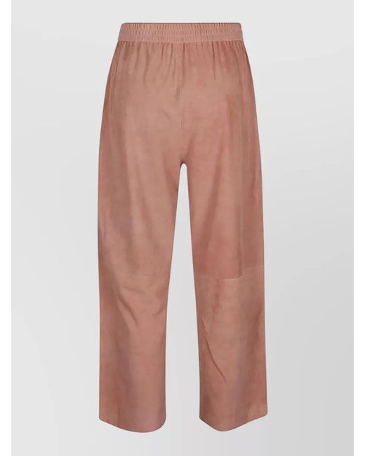 Via Masini 80 Multicolor Suede Leather Trousers Elastic Waistband Wide Leg