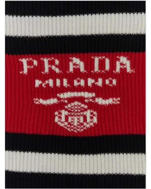 Prada Black Striped Ribbed Cashmere Scarf for men