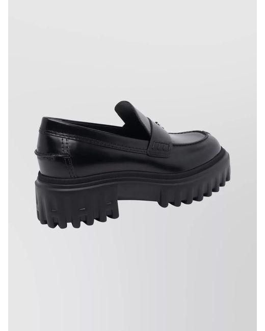 Hogan Black Leather Platform Loafers