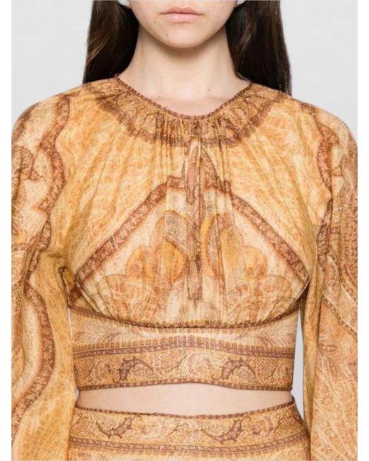Zimmermann Metallic Printed Cropped Blouse