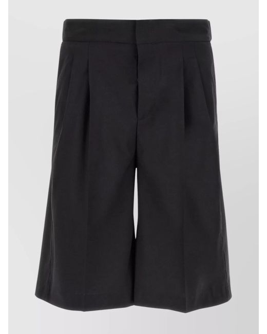 PT Torino Black Wool Bermuda Shorts With Pleated Front for men