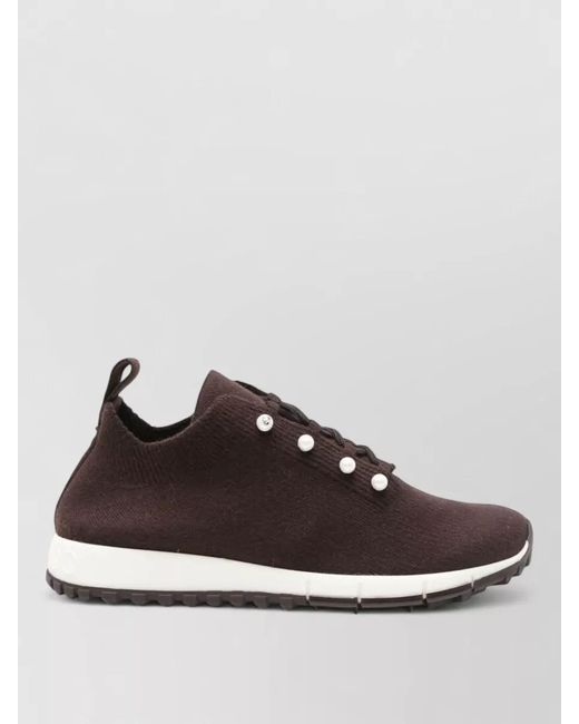 Jimmy Choo Brown Veles Pearl Detail Knit Tab Sneakers